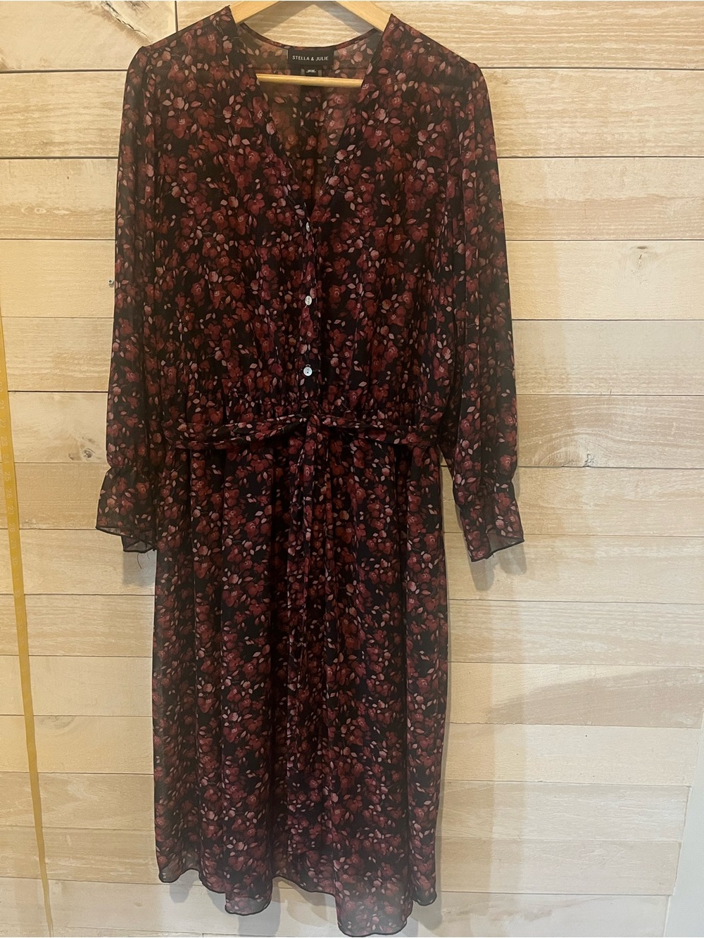 Stella & Julie Floral Midi Dress Size 16W Sheer Long Sleeve